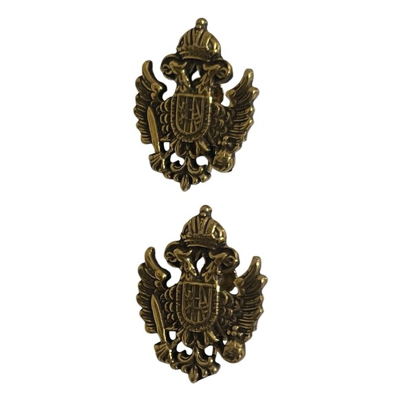 Vintage ACCESSOCRAFT NYC Brooch & Screw Back Earrings Coat of Arms Gold Tone Set - Picture 4 of 6